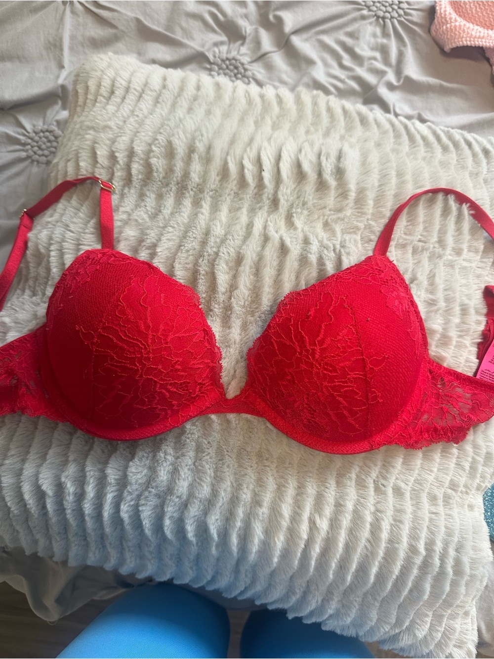 La SENZA Red Lace Push-Up Bra with Floral Overlay